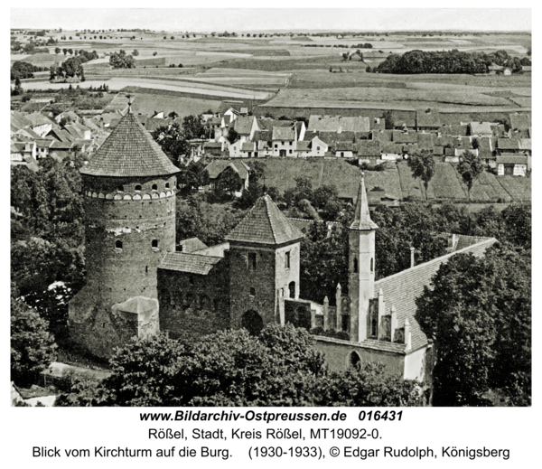 Rößel, Blick vom Kirchturm auf die Burg