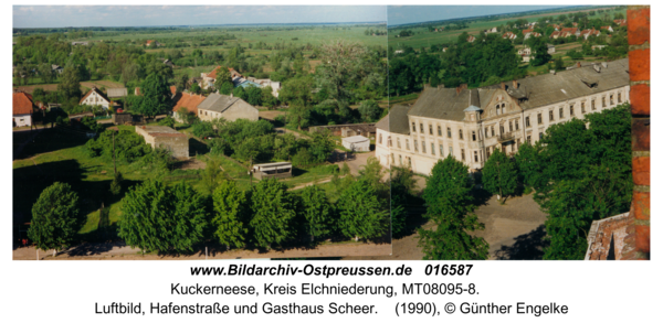 Kuckerneese, Luftbild, Hafenstraße und Gasthaus Scheer