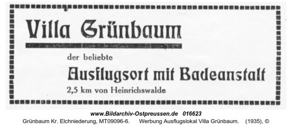 Grünbaum, Werbung Ausflugslokal Villa Grünbaum