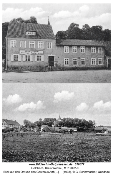Goldbach Kr.Wehlau, Blick auf den Ort und das Gasthaus Arthur Peterson