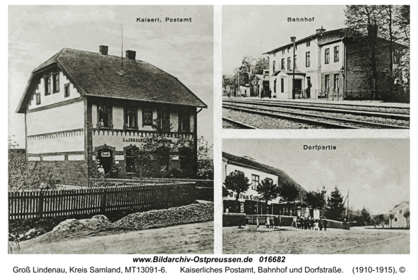 Groß Lindenau, Kaiserliches Postamt, Bahnhof und Dorfstraße