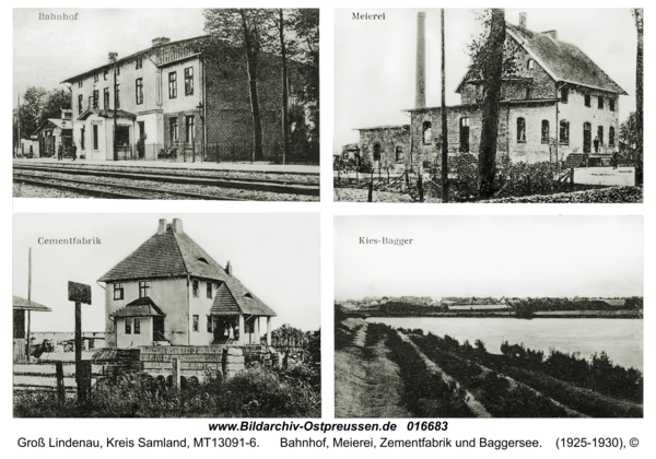 Groß Lindenau, Bahnhof, Meierei, Zementfabrik und Baggersee