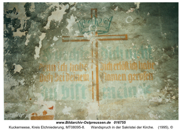Kuckerneese, Wandspruch in der Sakristei der Kirche