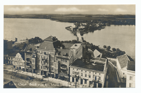 Lyck, Ortsansicht vom Kirchturm auf die Insel