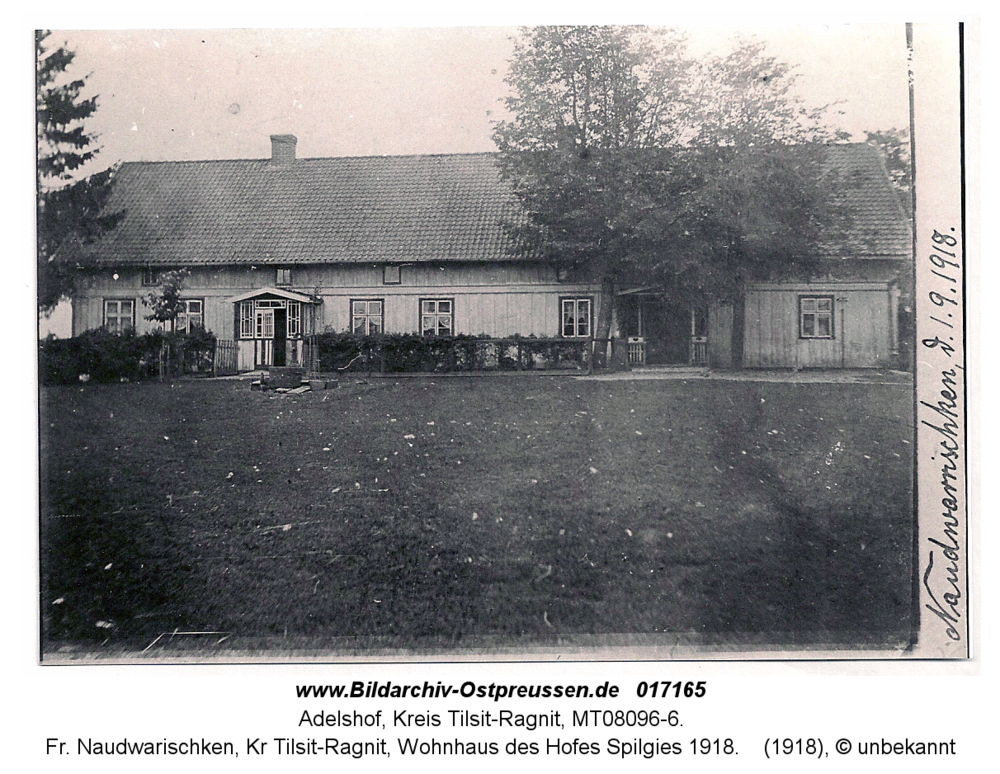 Adelshof, fr. Naudwarischken, Kr Tilsit-Ragnit, Wohnhaus des Hofes Spilgies 1918
