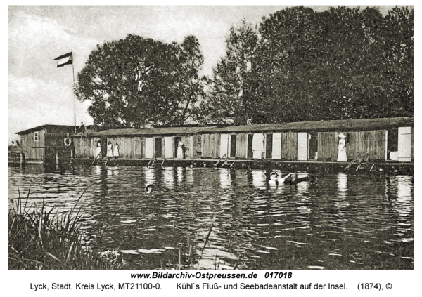 Lyck, Kühl`s Fluß- und Seebadeanstalt auf der Insel