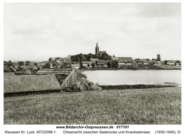 Klaussen Kr. Lyck, Ortsansicht zwischen Seebrücke und Knacksteinsee