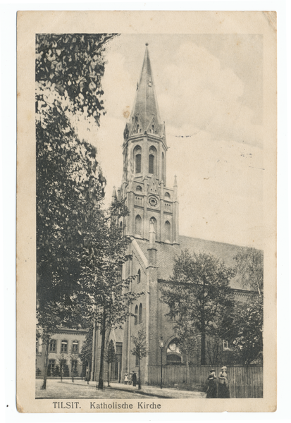 Tilsit, Wasserstraße, Blick von der Teichbrücke zur Katholischen Kirche