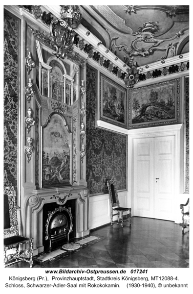 Königsberg, Schloss, Schwarzer-Adler-Saal mit Rokokokamin