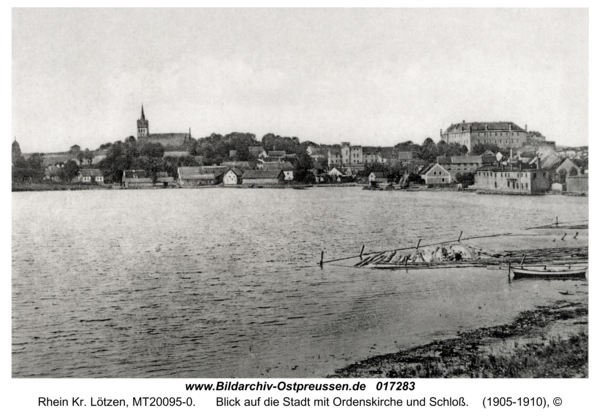 Rhein Kr. Lötzen, Blick auf die Stadt mit Ordenskirche und Schloß