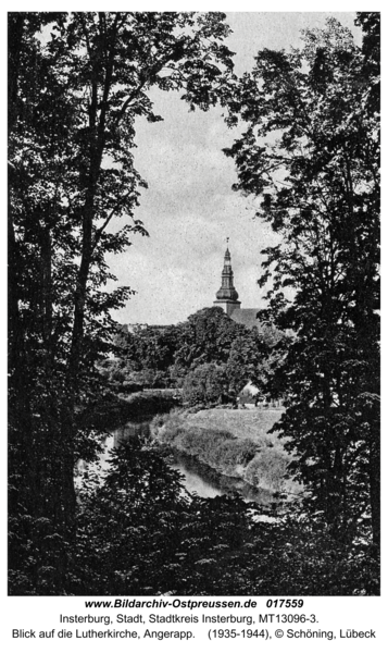 Insterburg, Blick auf die Lutherkirche, Angerapp