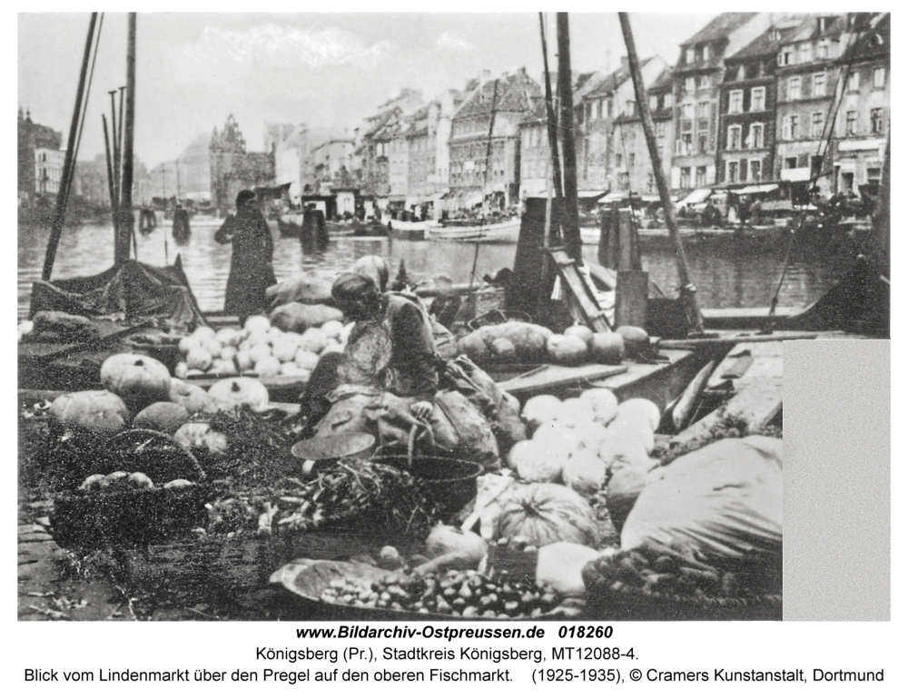 Königsberg, Blick vom Lindenmarkt über den Pregel auf den oberen Fischmarkt