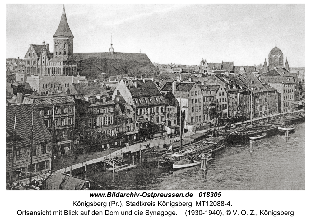 Königsberg, Ortsansicht mit Blick auf den Dom und die Synagoge