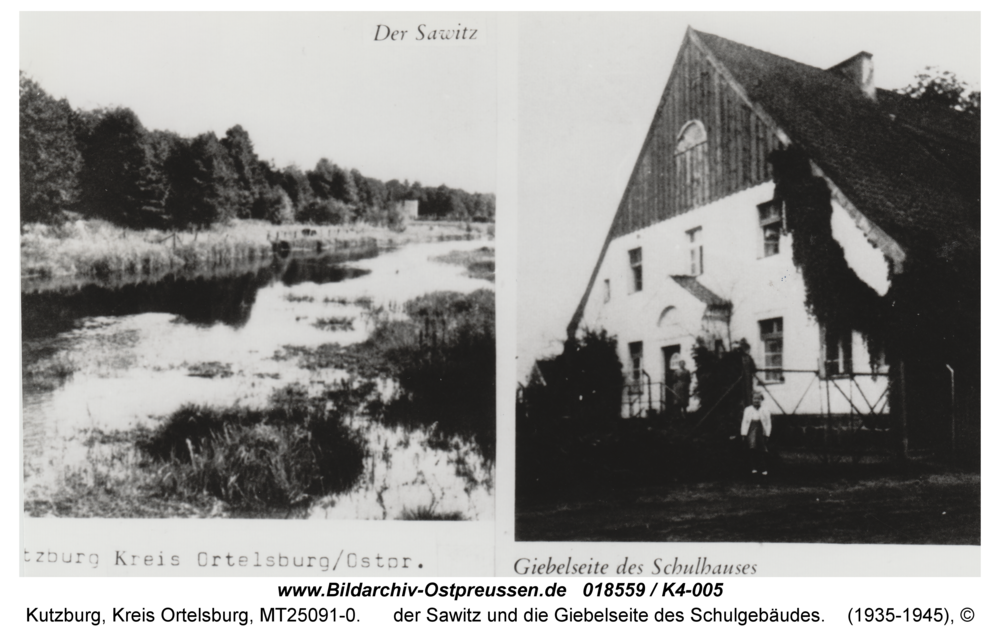 Kutzburg, der Sawitz und die Giebelseite des Schulgebäudes