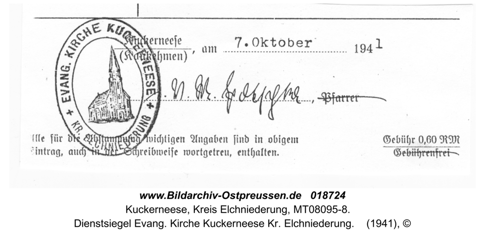 Kuckerneese, Dienstsiegel Evang. Kirche Kuckerneese Kr. Elchniederung