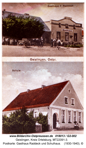 Geislingen, Postkarte: Gasthaus Raddeck und Schulhaus