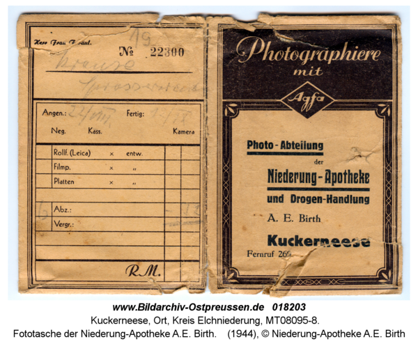 Kuckerneese, Fototasche der Niederung-Apotheke A.E. Birth