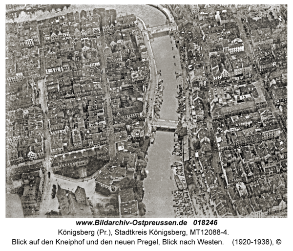 Königsberg, Blick auf den Kneiphof und den neuen Pregel, Blick nach Westen