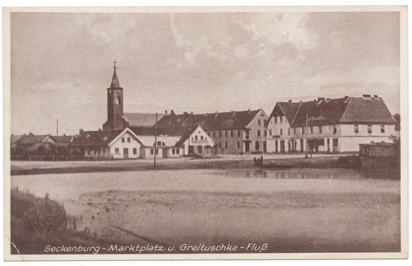 Seckenburg Kr.Elchniederung, Marktplatz und Greituschke - Fluß