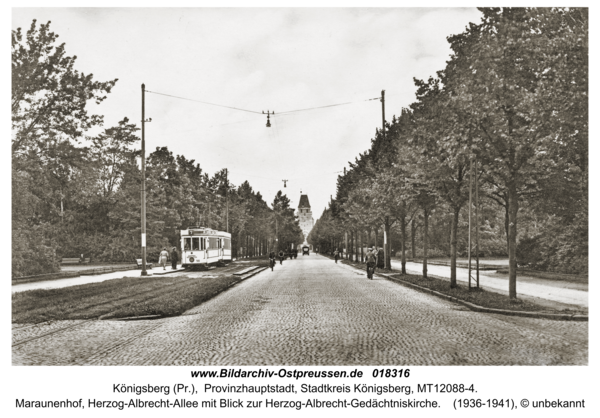 Königsberg, Maraunenhof, Herzog-Albrecht-Allee mit Blick zur Herzog-Albrecht-Gedächtniskirche