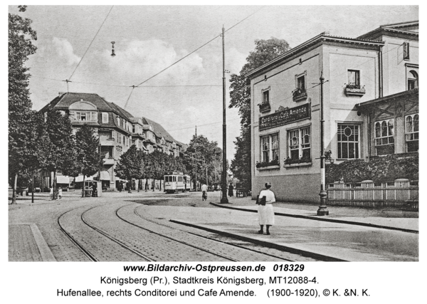 Königsberg, Hufenallee, rechts Conditorei und Cafe Amende