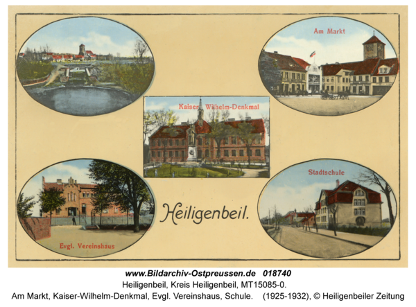 Heiligenbeil, Am Markt, Kaiser-Wilhelm-Denkmal, Evgl. Vereinshaus, Schule