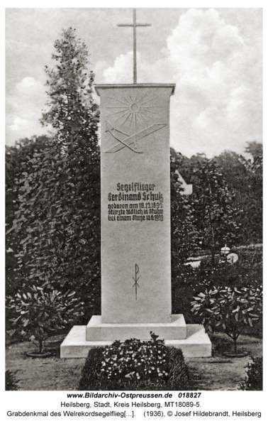 Heilsberg, Grabdenkmal des Welrekordsegelfliegers Ferdinand Schulz
