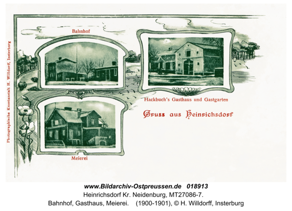 Heinrichsdorf Kr. Neidenburg, Bahnhof, Gasthaus, Meierei