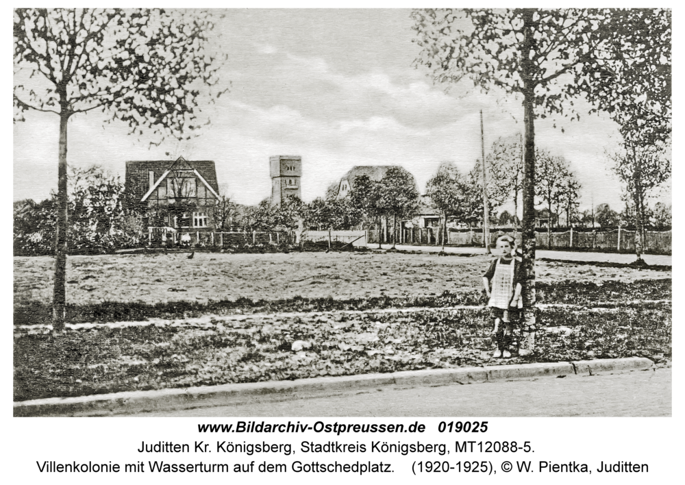 Juditten Kr. Königsberg, Villenkolonie mit Wasserturm auf dem Gottschedplatz