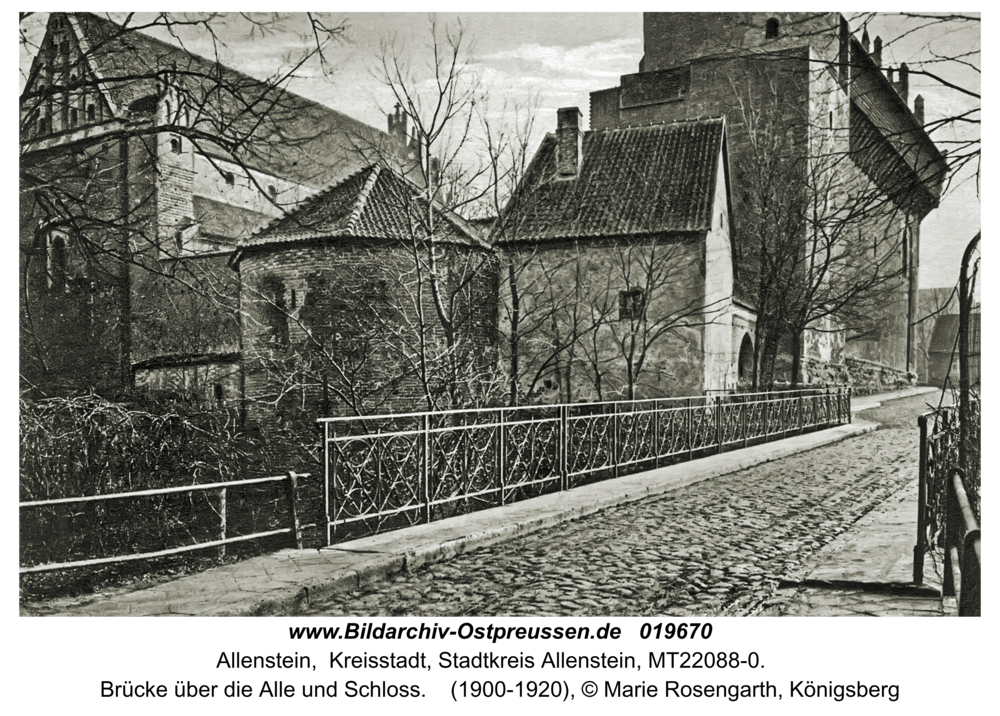 Allenstein, Brücke über die Alle und Schloss