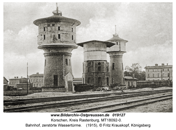 Korschen, Bahnhof, zerstörte Wassertürme