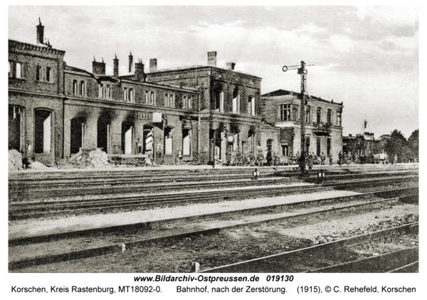 Korschen, Bahnhof, nach der Zerstörung