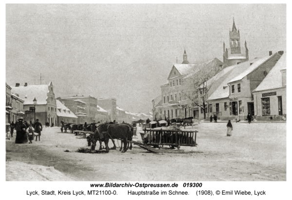 Lyck, Hauptstraße im Schnee