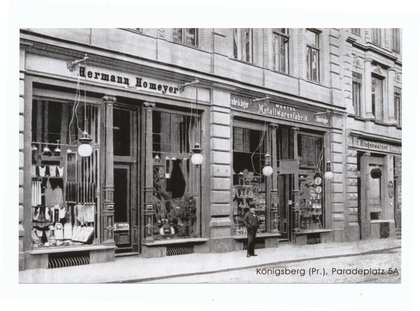 Königsberg, Paradeplatz, Geschäftshaus von Hermann Homeyer und Fabriklager der Würtbg. Metallwarenfabrik Geislinger