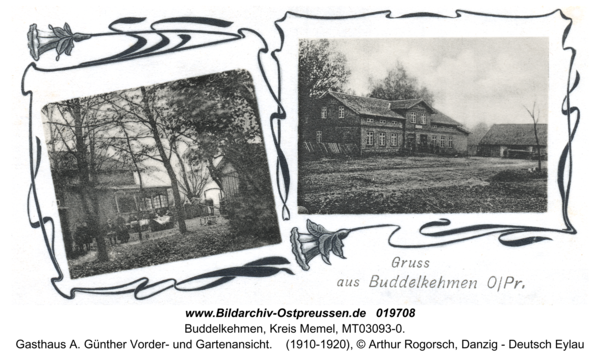 Buddelkehmen, Gasthaus A. Günther Vorder- und Gartenansicht