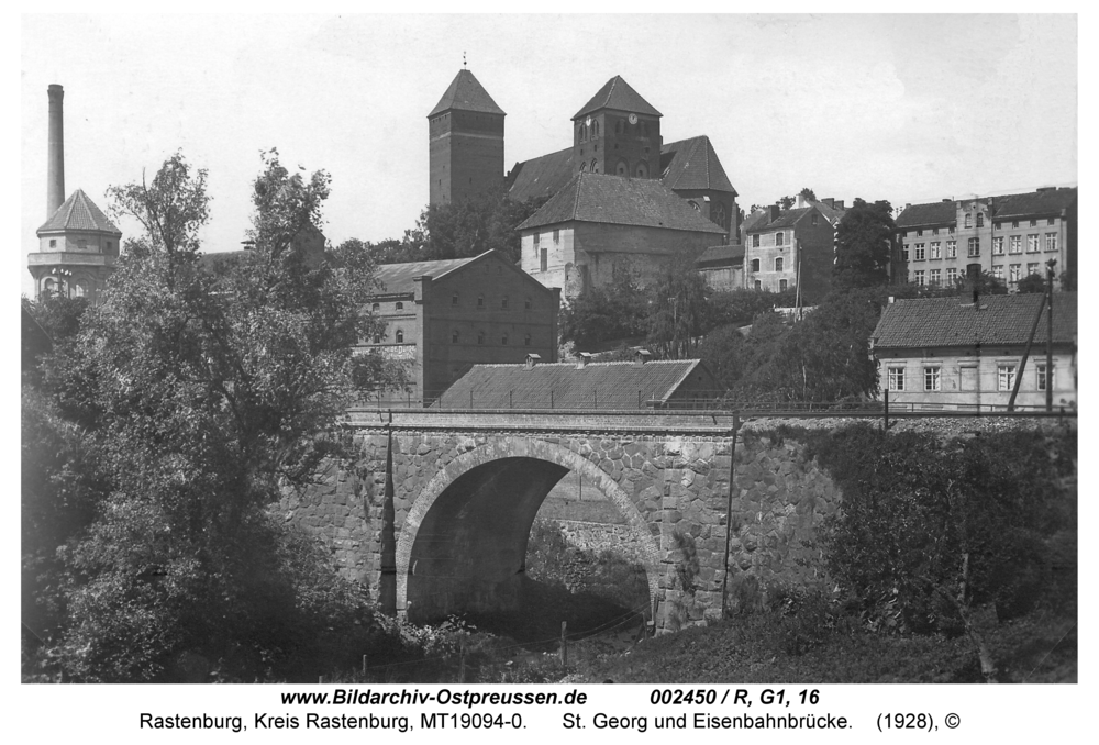 Rastenburg, St. Georg und Eisenbahnbrücke