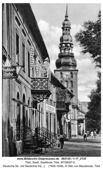 Tilsit, Deutsche Str. mit Deutscher Kirche