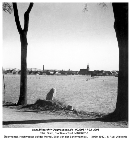 Tilsit, Übermemel, Hochwasser auf der Memel, Blick von der Schirrmannstr.