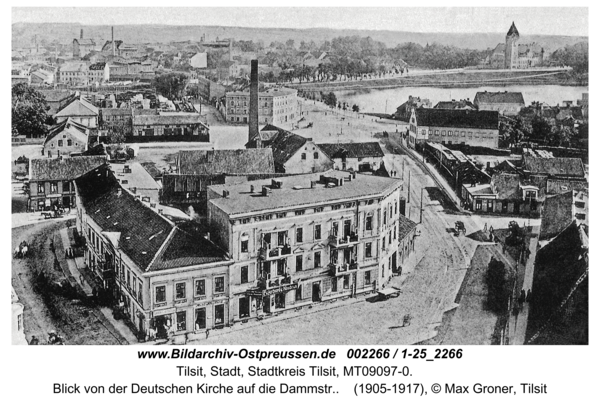 Tilsit, Blick von der Deutschen Kirche auf die Dammstr.