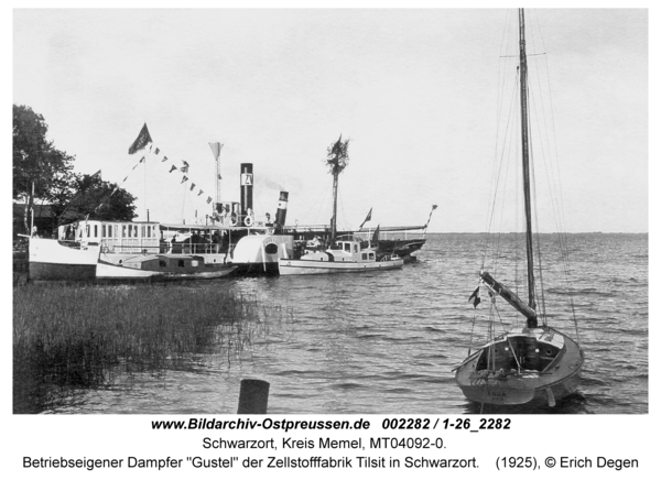 Schwarzort, Betriebseigener Dampfer "Gustel" der Zellstofffabrik Tilsit in Schwarzort