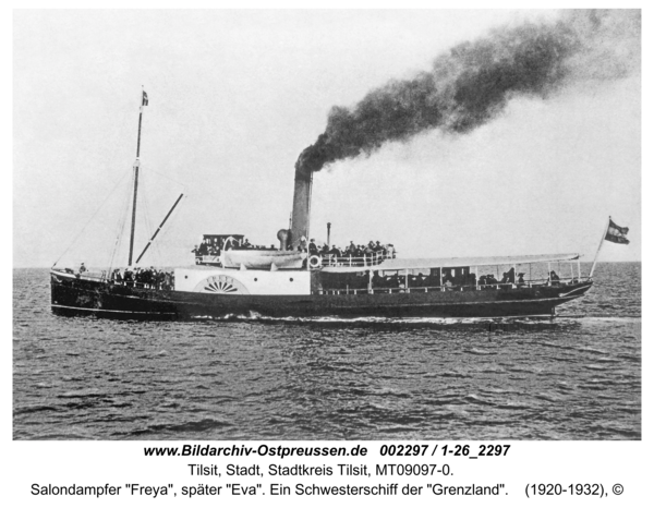 Tilsit, Salondampfer "Freya", später "Eva". Ein Schwesterschiff der "Grenzland"