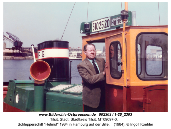 Tilsit, Schlepperschiff "Helmut" 1984 in Hamburg auf der Bille