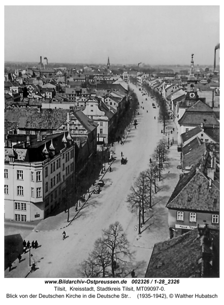 Tilsit, Blick von der Deutschen Kirche in die Deutsche Str.