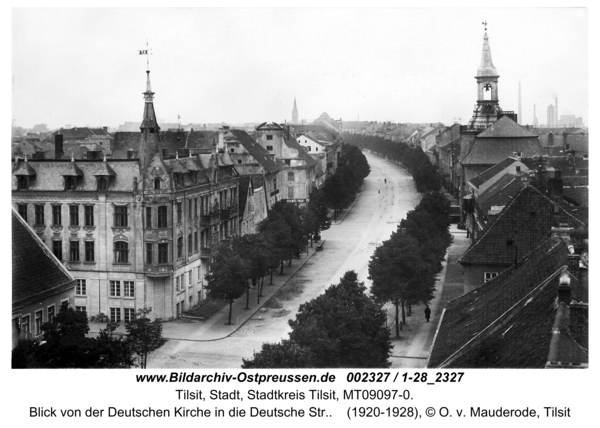 Tilsit, Blick von der Deutschen Kirche in die Deutsche Str.