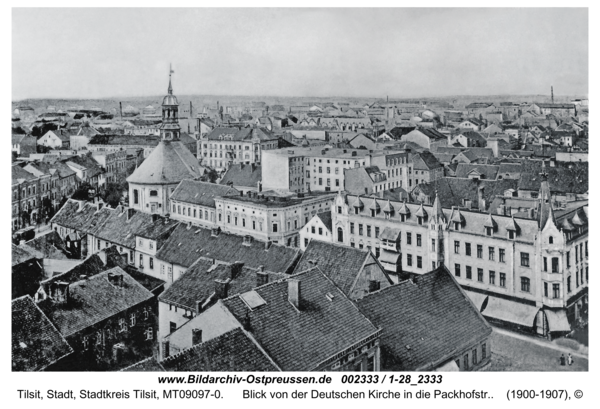 Tilsit, Blick von der Deutschen Kirche in die Packhofstr.