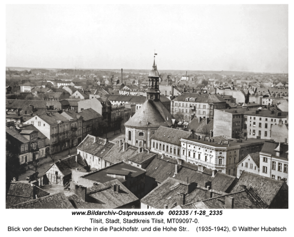 Tilsit, Blick von der Deutschen Kirche in die Packhofstr. und die Hohe Str.