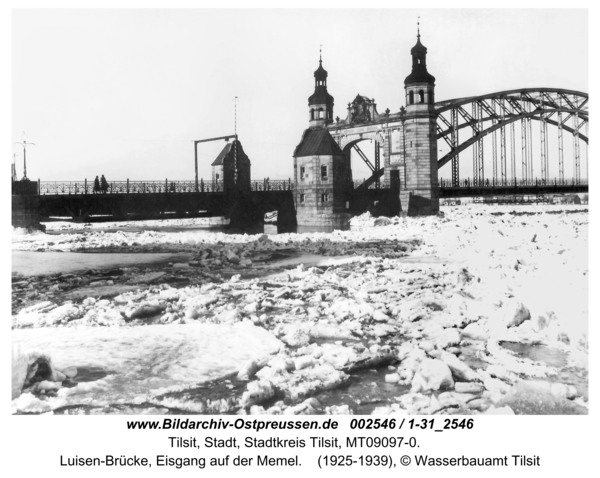 Tilsit, Luisen-Brücke, Eisgang auf der Memel