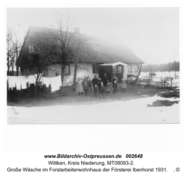 Wittken, Große Wäsche im Forstarbeiterwohnhaus der Försterei Ibenhorst 1931