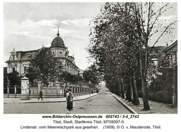 Tilsit, Lindenstr. vom Meerwischpark aus gesehen