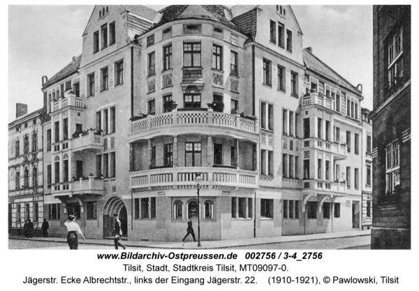 Tilsit, Jägerstr. Ecke Albrechtstr., links der Eingang Jägerstr. 22